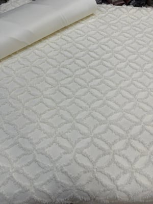 Yuvarlak Karo Desen Püsküllü Limi Pike Kumaş Krem