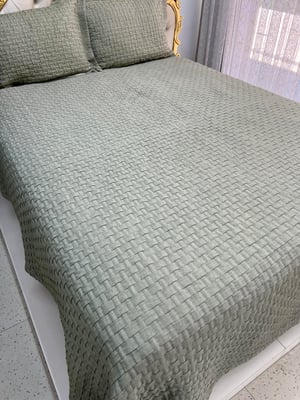 Tuğla Desen Yeşil Tofu Pike Yatak Örtüsü