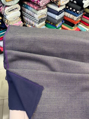 Kareli Ve Düz Çift Yönlü Kaşe Kumaş Mor