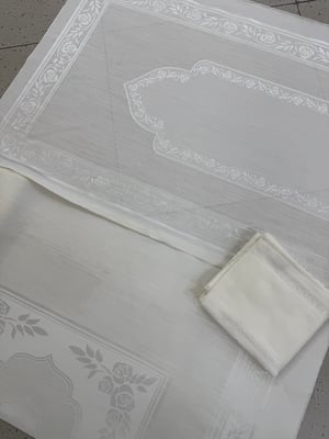 Rose Seccade, Kare Örtü Ve El Havlusu Set Krem