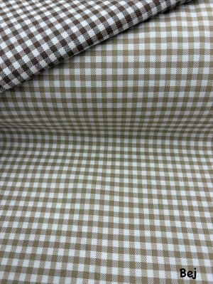 Mini Kareli Etuval Cotton Keten Bej