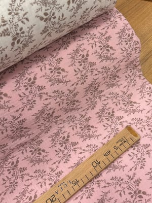 Funda Kır Dalları Desenli Çift Katlı Müslin Pamuk Kumaş Pembe 