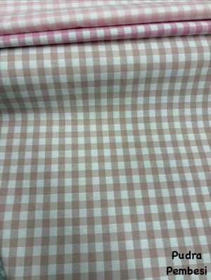Orta Boy Kareli Etuval Cotton Keten Pudra Pembesi