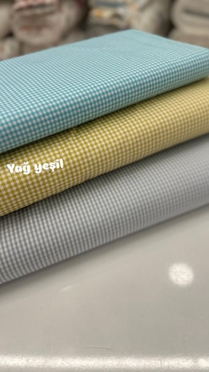 Mini Kareli Poplin Kumaş Yağ Yeşili
