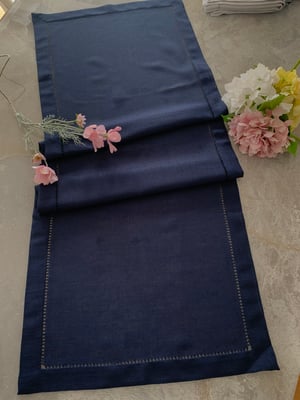 Ajur Detaylı Linen Kumaş Runner Lacivert