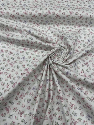 Mini Çiçek Detaylı Fiyon Desen Poplin Kumaş Pembe Lila