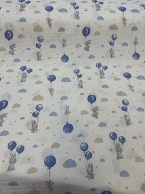 Balon Taşıyan Tavşanlaresenli Müslin Kumaş D80190 Mavi