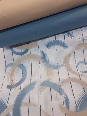 Çizgili Zemin Mavi Bej Halkalı Desenli Akfil D127