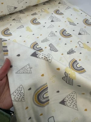 D68 Hardal ve Gri Pastel Gökkuşağı Desenli Pazen