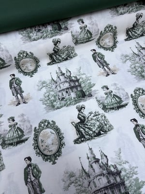 Antik Aynalar Vintage Desen Duck Bezi Kumaş Yeşil