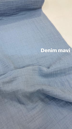 Denim Mavi Çift Katlı Düz Renk Müslin