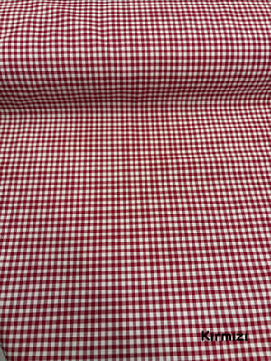 Mini Kareli Etuval Cotton Keten Kırmızı