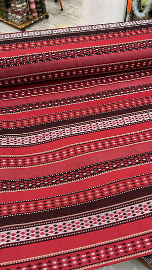 Manusa Kırmızı çizgili  Etnik Kilim Desen Kumaş 8