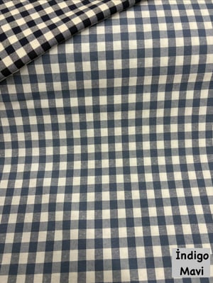 Orta Boy Kareli Etuval Cotton Keten İndigo Mavi