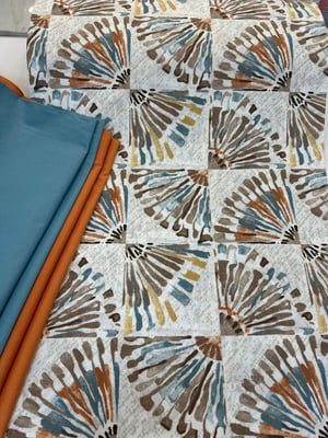 Suluboya Yelpaze Desenli Akfil Kumaş D3630 Tarçın