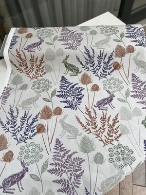 Tavşanlar Vintage Desenli Premium Keten D2585 Eflatun