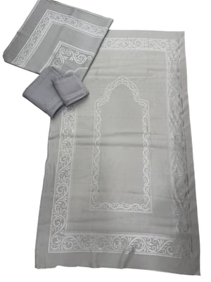 Şal Desen Etamin Boşluklu Pano Seccade, Kare Örtü Ve İkili Havlu Set Gri