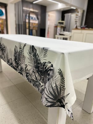 Füme Büyük Yapraklar Desenli Masa Örtüsü (Linen Kumaş)