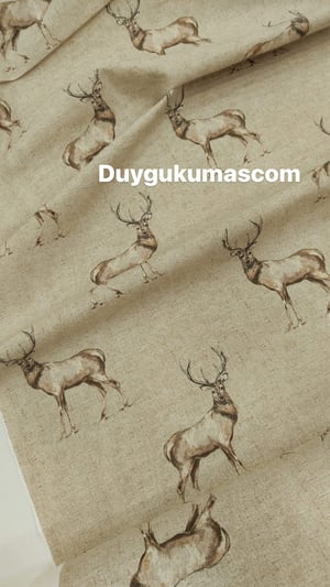 Keten Rengi Zemin Geyik Desenli İthal Duck Keteni