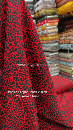 Kırmızı Leopar Popart Desen Çift En Viskon