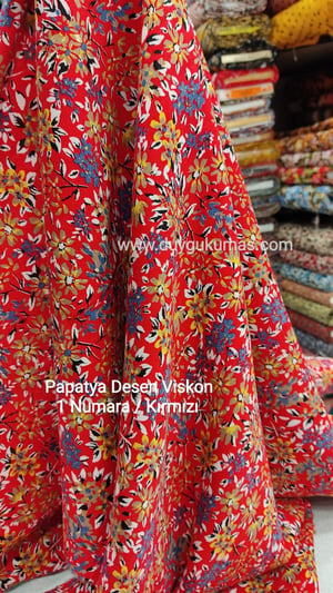 Kırmızı Papatya Desen Çift En Viskon