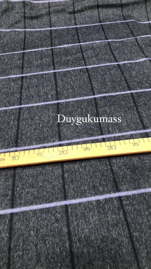 Lacivert Büyük Kareli İki Renk Çizgili Kaşe Kumaş