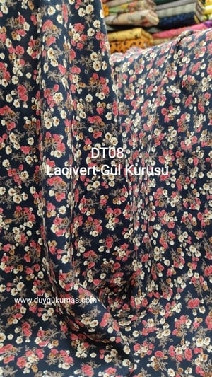 Lacivert Gül Kurusu Desenli DT08 Tek En Viskon