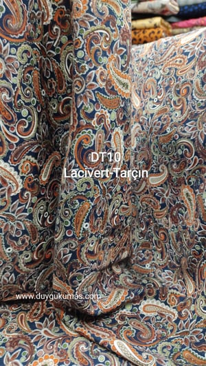Lacivert Tarçın Desenli DT10 Tek En Viskon