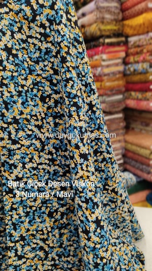Mavi Batik Çiçek Desen Çift En Viskon