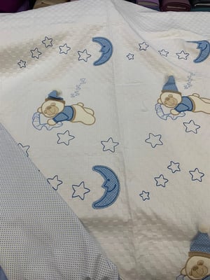 Mavi Sevimli Ayıcıklar Aplikeli Bebek pikesi