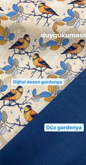 Mavi Yapraklar ve Kuşlar Gardenya Kumaş