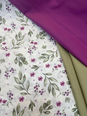 Mürdüm Mini Çiçek Detaylı Yaprak Desen Akfil Kumaş D755