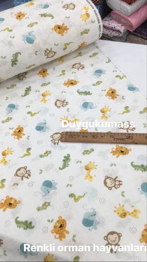 Müslin Bezi Renkli Orman Hayvanları Maymunlu Desen