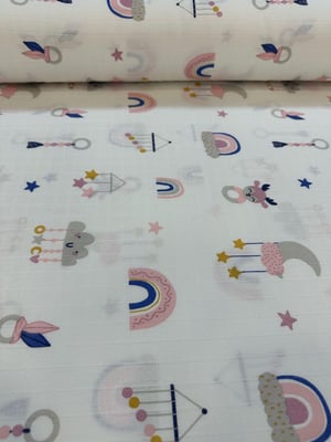 Pembe Gökkuşağı Ve Dönence Desen Müslin D745