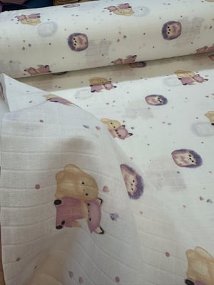 Pembe Tilki Tavşan Ve Kirpi Desenli Müslin Bezi D122