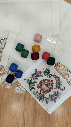 Şal Desen(DK 19) Şablon ve İpleri Dahil, Burgu Püsküllü Ajurlu Salon Seti