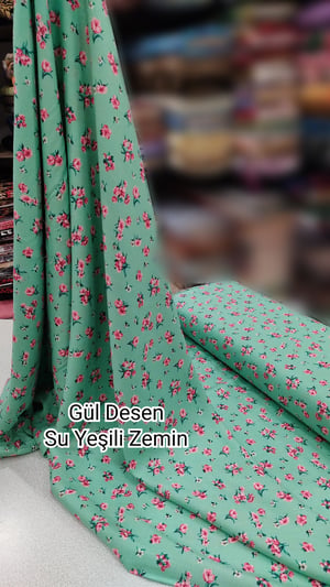Su Yeşili Zemin Gül Desen Çift En Viskon