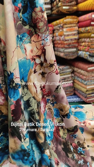 Turkuaz Dijital Batik Desen Çift En Viskon