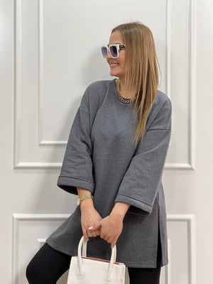 Antrasit Basic Yırtmaçlı Sweatshirt
