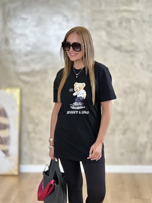 Ayıcık Detay Siyah Tshirt