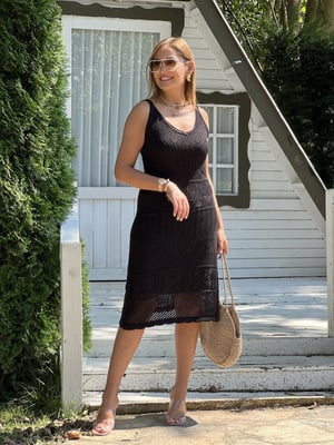 Azurlu Astarlı Siyah Triko Elbise