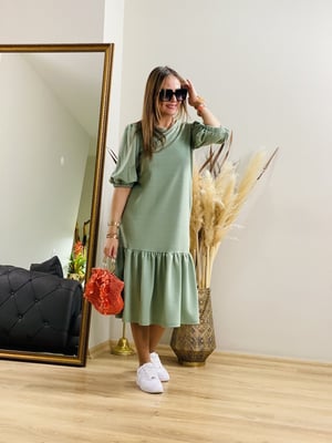 Balon Kol Mint Sweat Elbise
