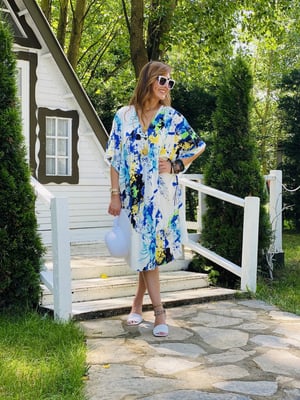 Beyaz Fırça Desenli Oversize Elbise
