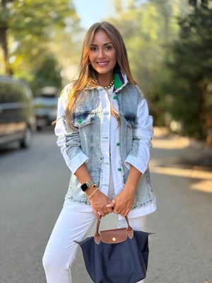 Beyaz Garnili Tasarım Jean Ceket