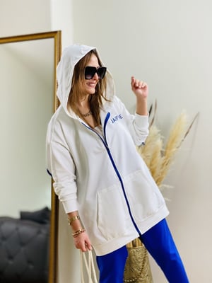 Beyaz Saks Kapşonlu Sweatshirt