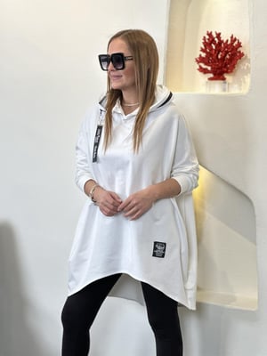 Beyaz What Kapüşonlu Oversize Sweatshirt