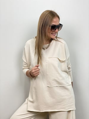 Büyük Cep Ekru Sweatshirt