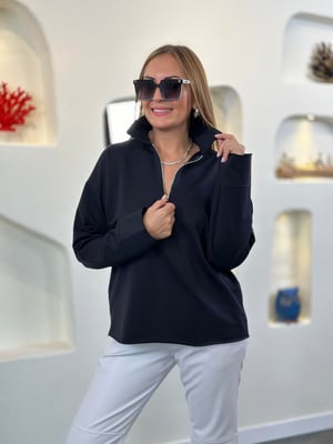 Büyük Yaka Fermuar Detay Lacivert Sweatshirt