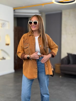 Cep Zımbalı Yırtıklı Taba Gabardin Yıkamalı Gömlek