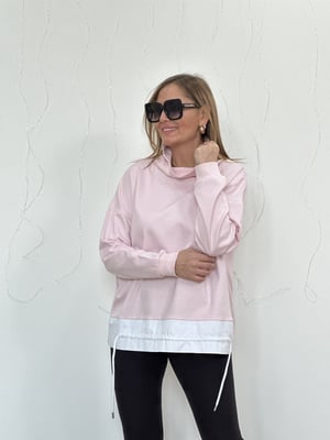 Degaje Yaka Pembe Beyaz Detay Sweatshirt